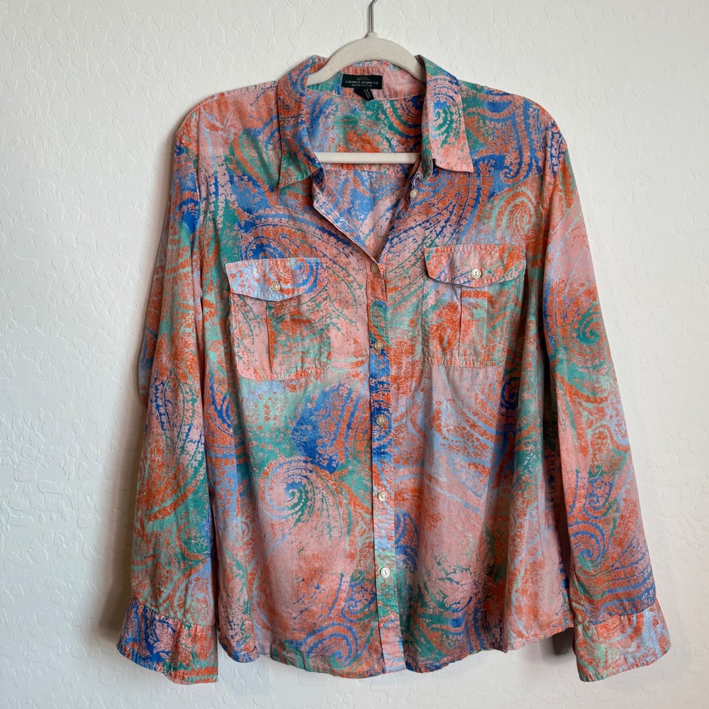 Lauren Ralph Lauren Paisley Button Down Shirt Multicolor Cotton 2X Boho Western